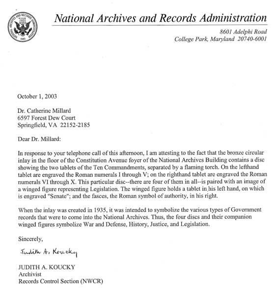 A letter from the national archives and records administration.